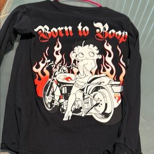 Black Long Sleeve Tee with Red and White Motorcycle Graphic